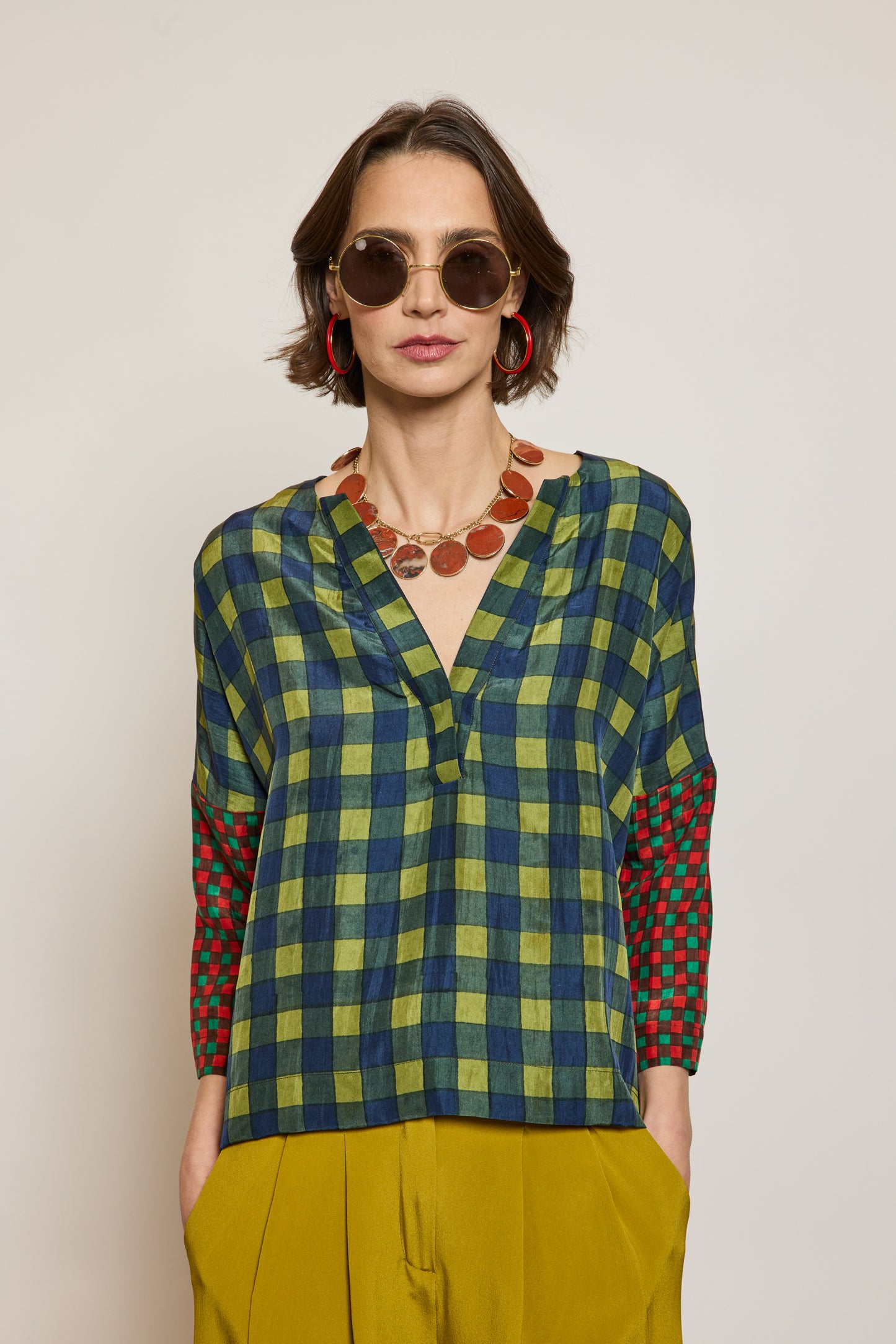 TOP EN SOIE PIXELS MARINE