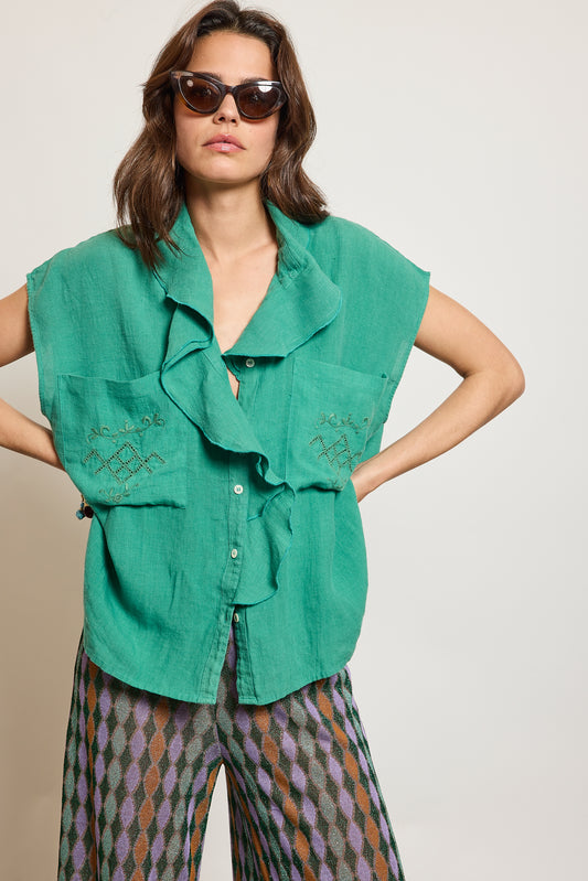 TOP EN LIN TROUSSEAU MENTHE