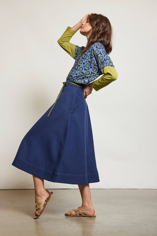 JUPE À ŒILLETS MARINE