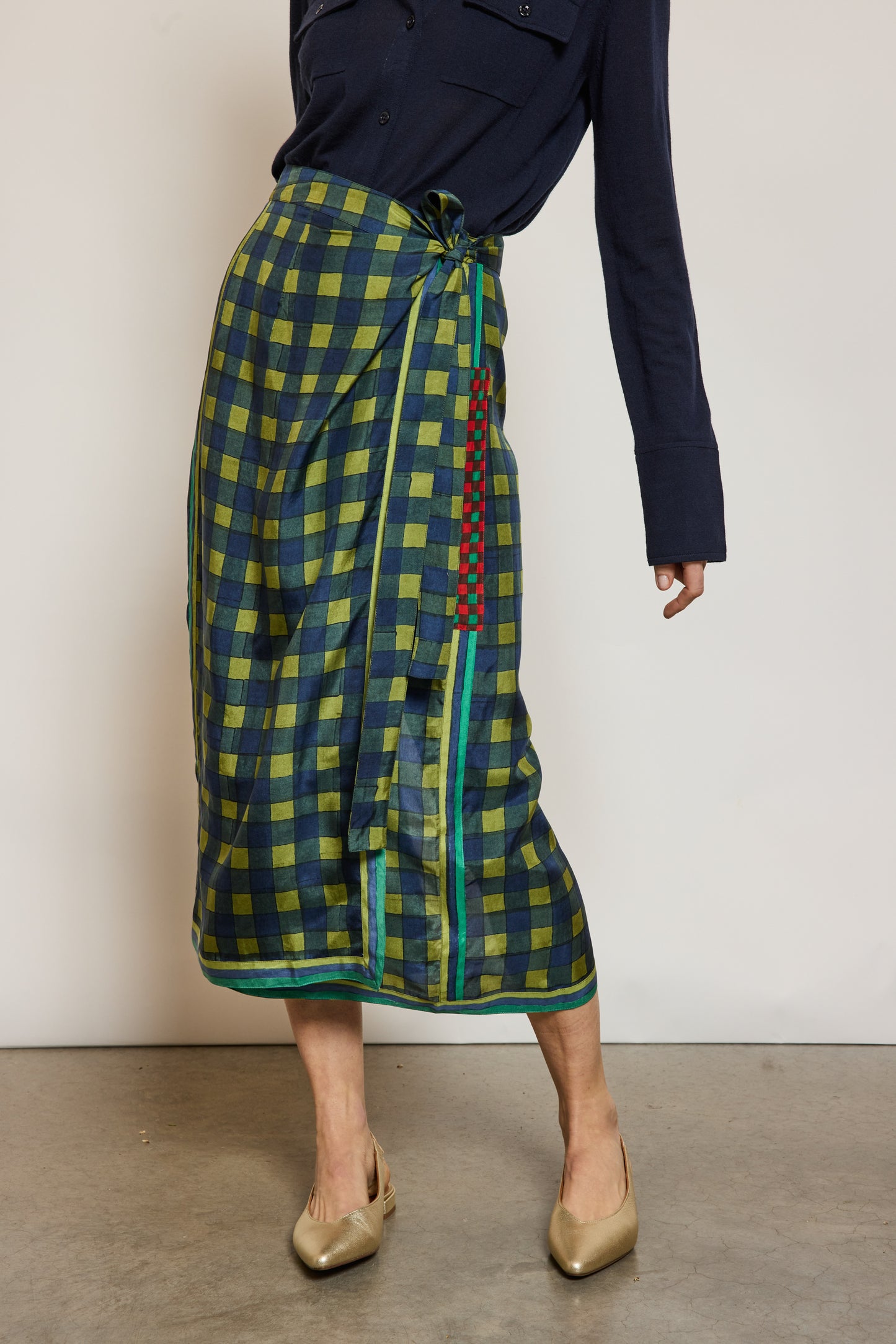 JUPE EN SOIE PIXELS MARINE