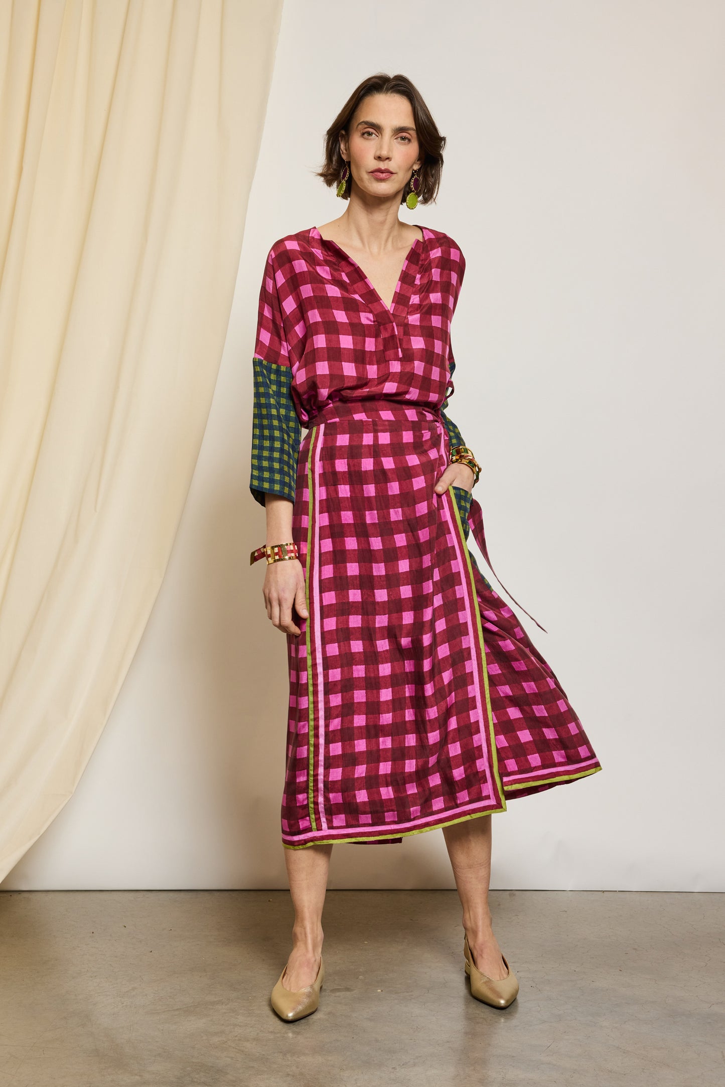 JUPE EN SOIE PIXELS FUSCHIA