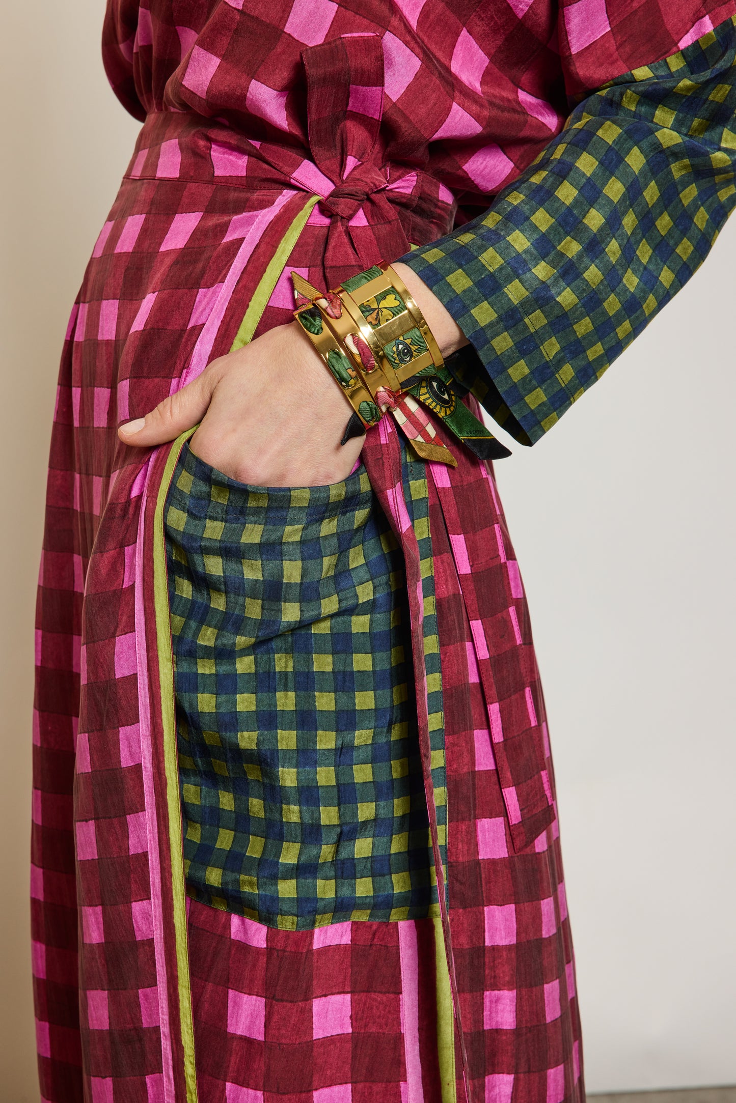 JUPE EN SOIE PIXELS FUSCHIA