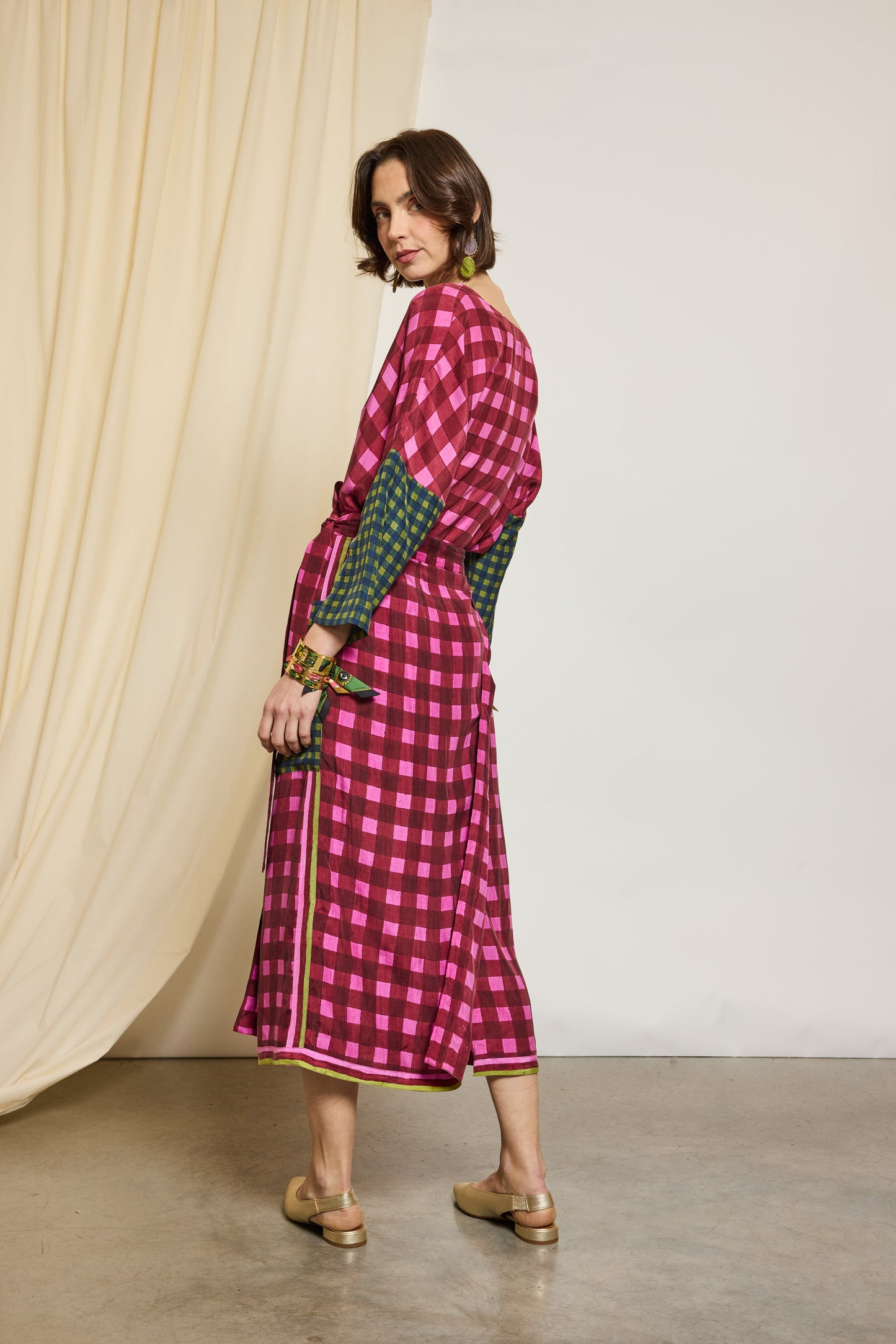 JUPE EN SOIE PIXELS FUSCHIA