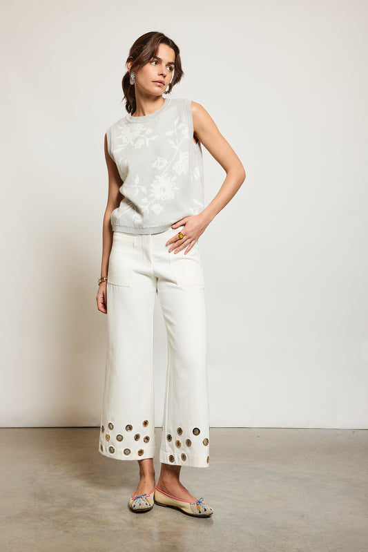 PANTALON À ŒILLETS CRAIE