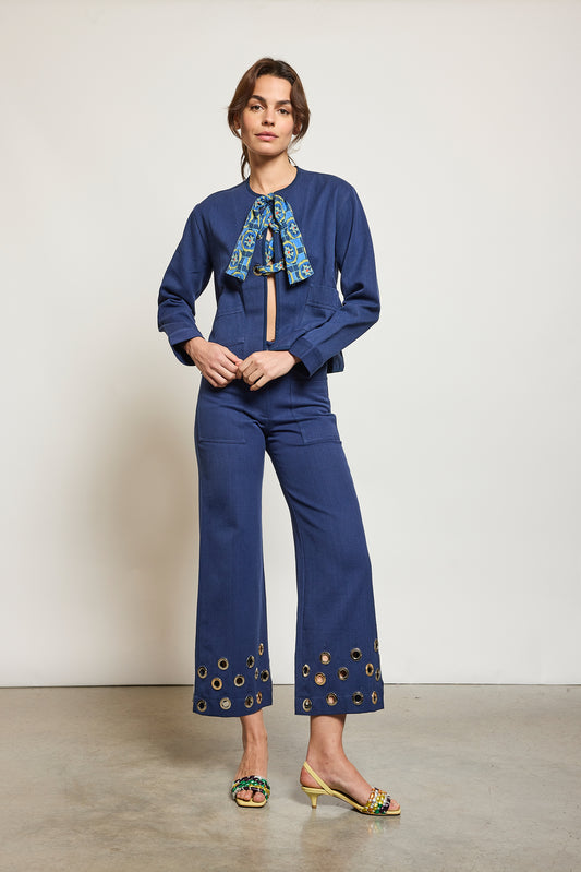 PANTALON À ŒILLETS MARINE