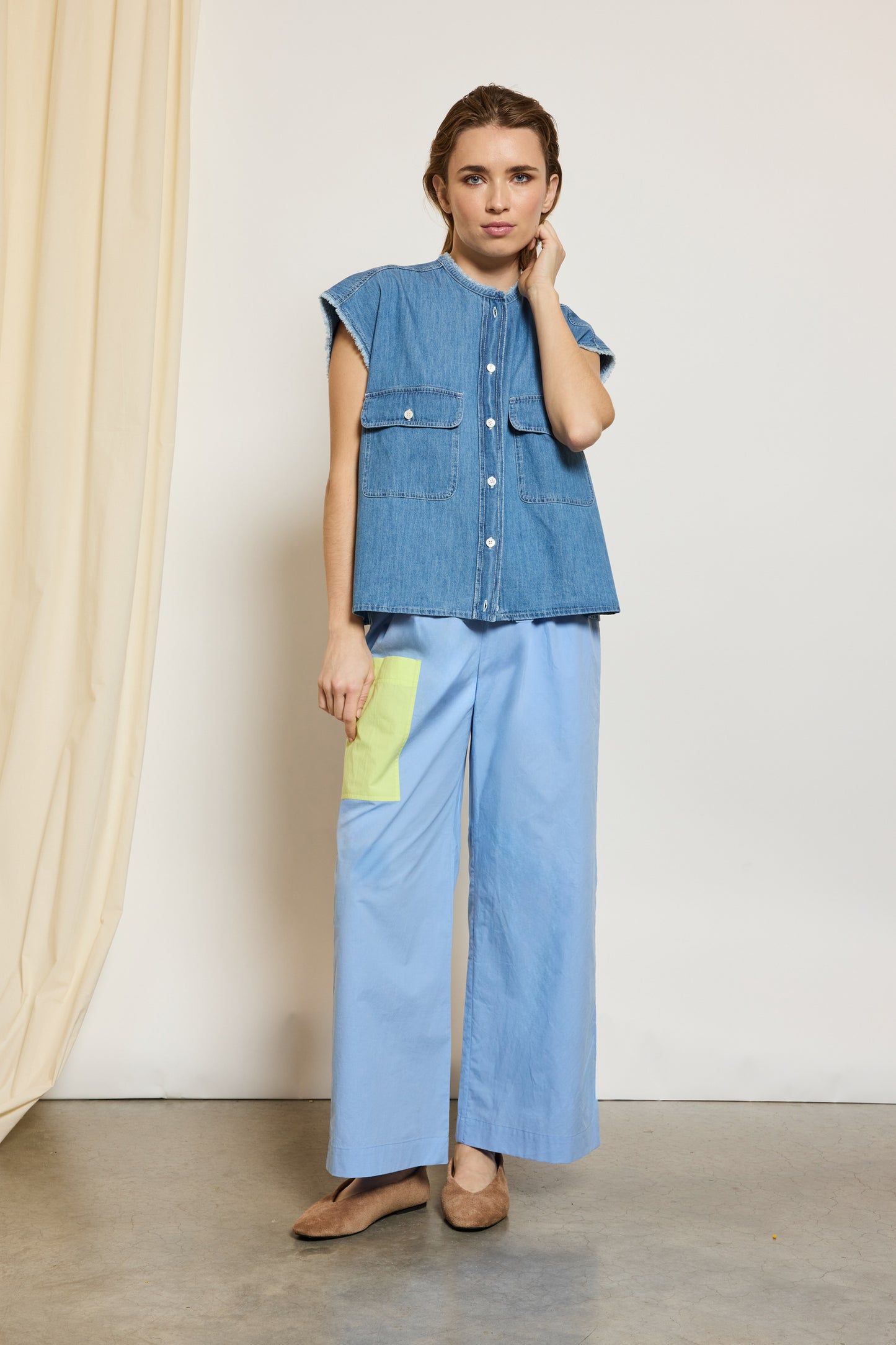 PANTALON BICOLORE BLEU