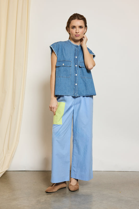 PANTALON BICOLORE BLEU