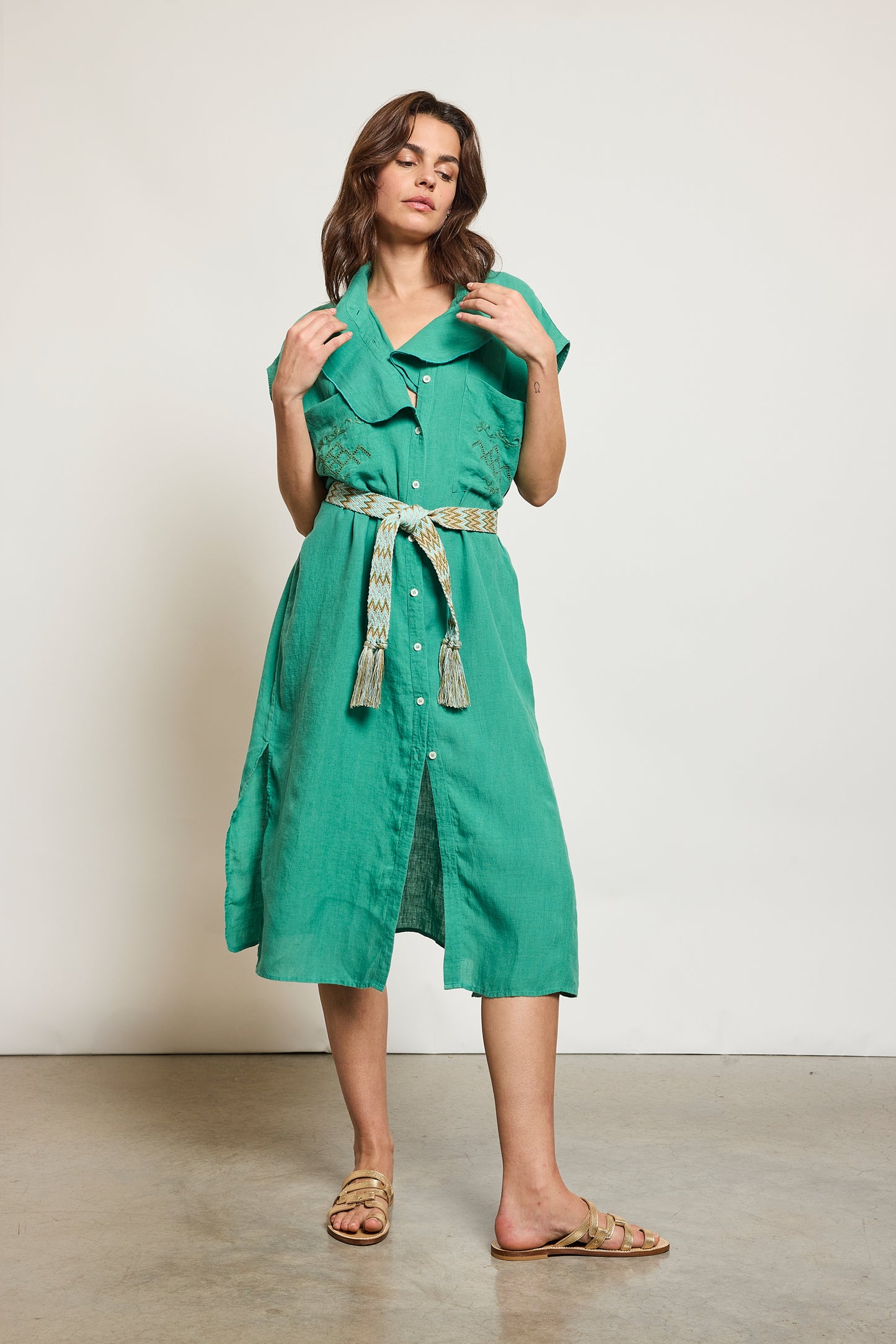 ROBE EN LIN TROUSSEAU MENTHE