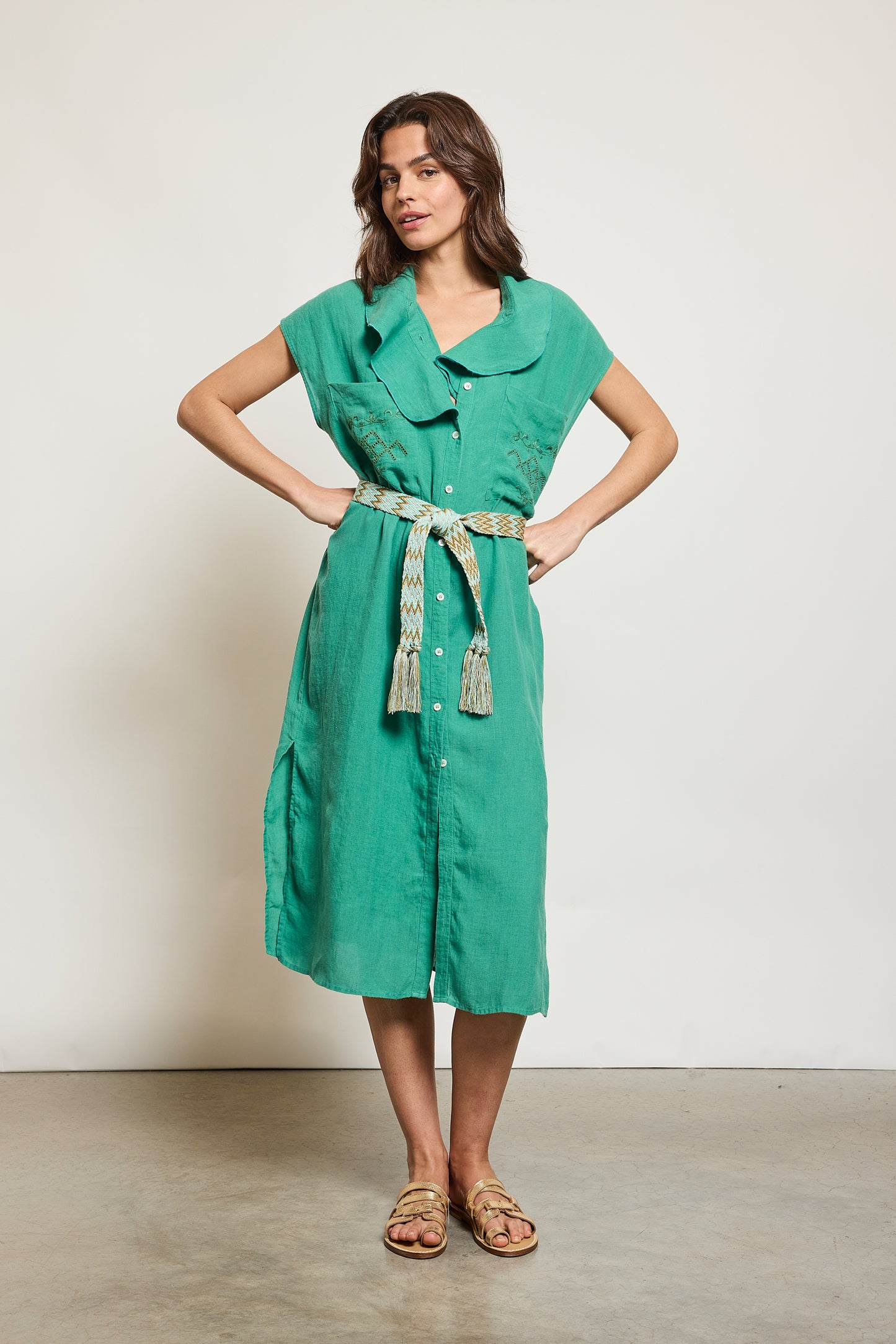 ROBE EN LIN TROUSSEAU MENTHE