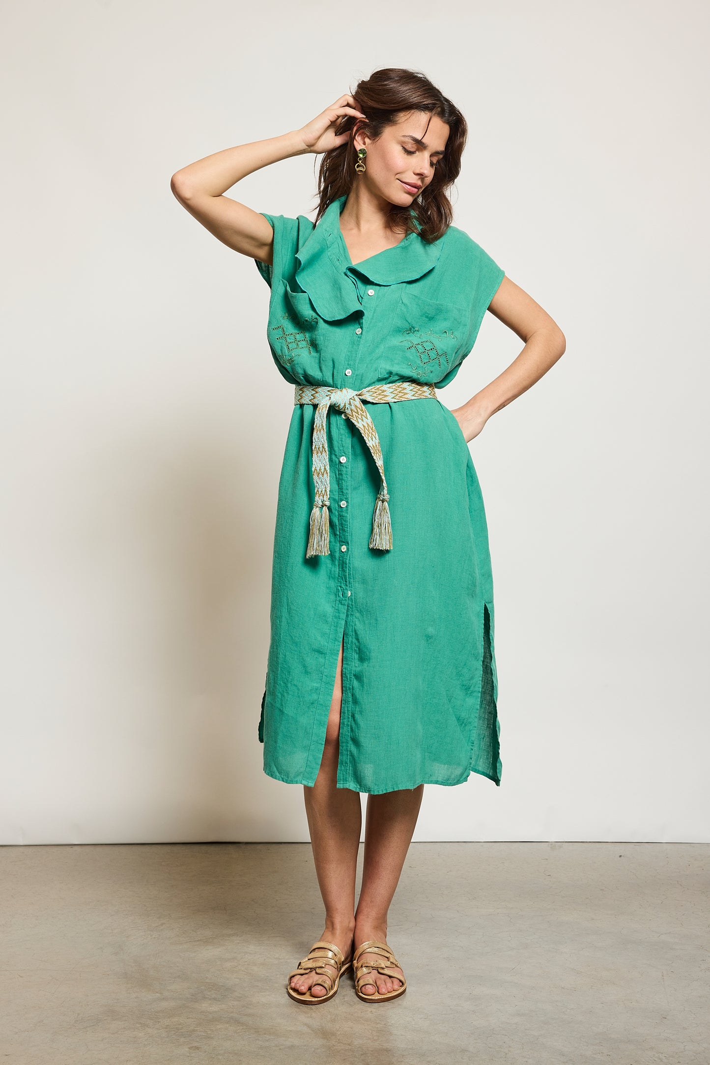 ROBE EN LIN TROUSSEAU MENTHE