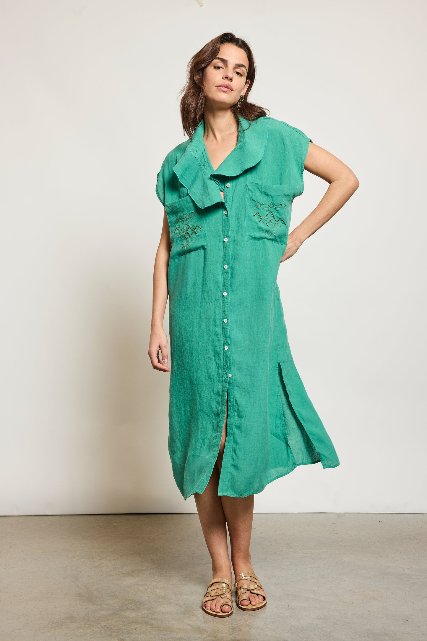 ROBE EN LIN TROUSSEAU MENTHE