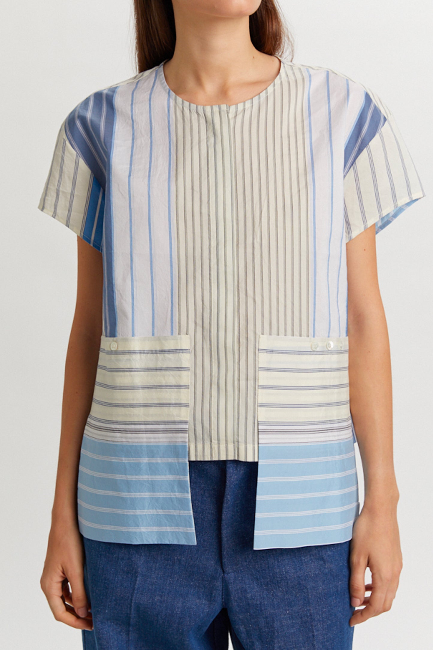 T-SHIRT RAYURES CIEL