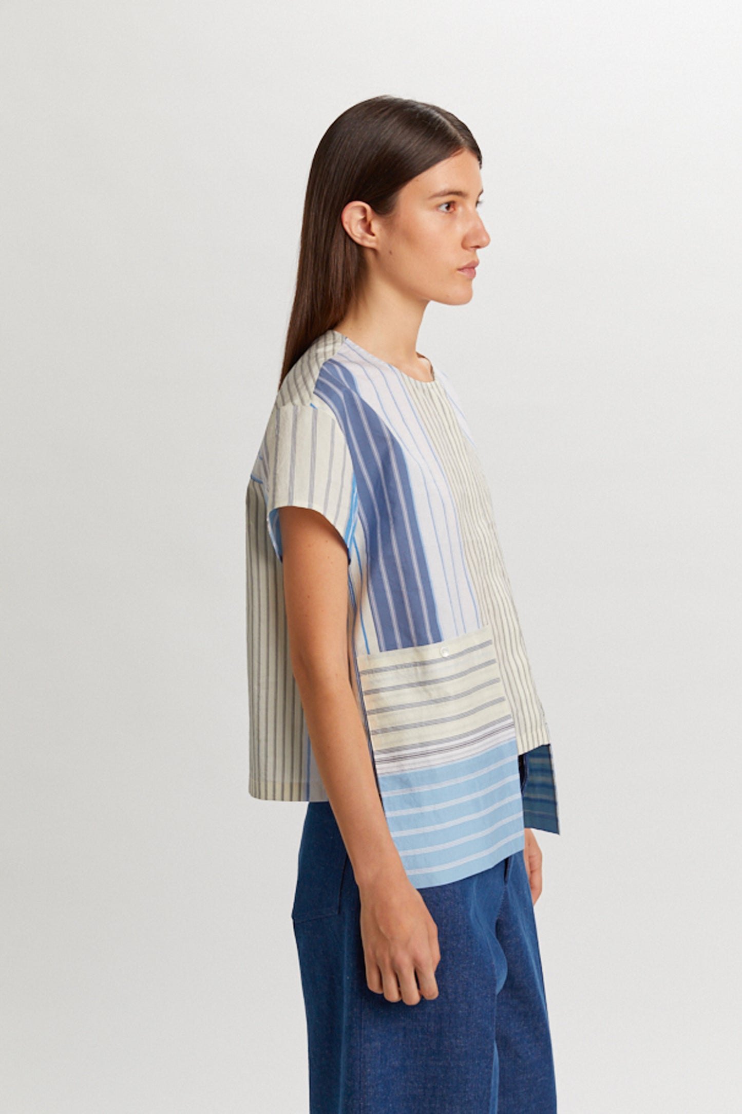 T-SHIRT RAYURES CIEL