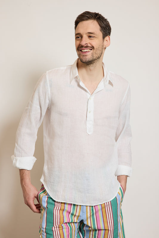 CHEMISE POLO EN LIN BLANCHE