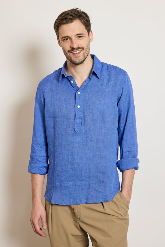 CHEMISE POLO EN LIN INDIGO