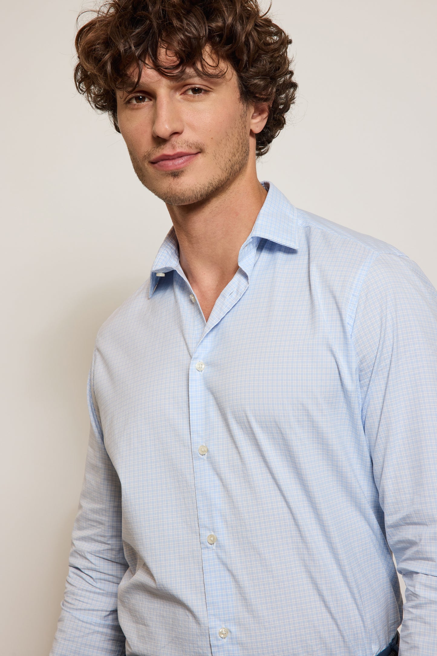 CHEMISE AJUSTÉE MINI CARREAUX CIEL