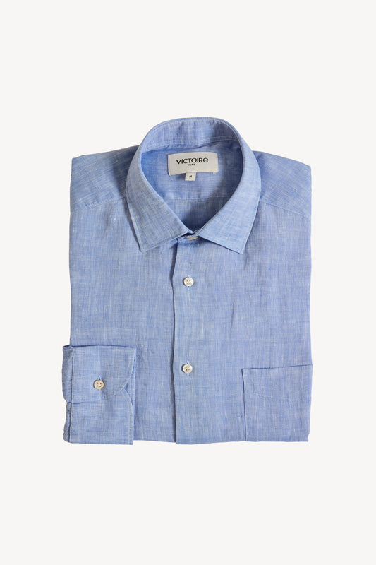 CHEMISE AJUSTÉE EN LIN BLEUE