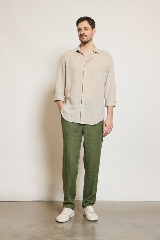 PANTALON EN LIN OLIVE