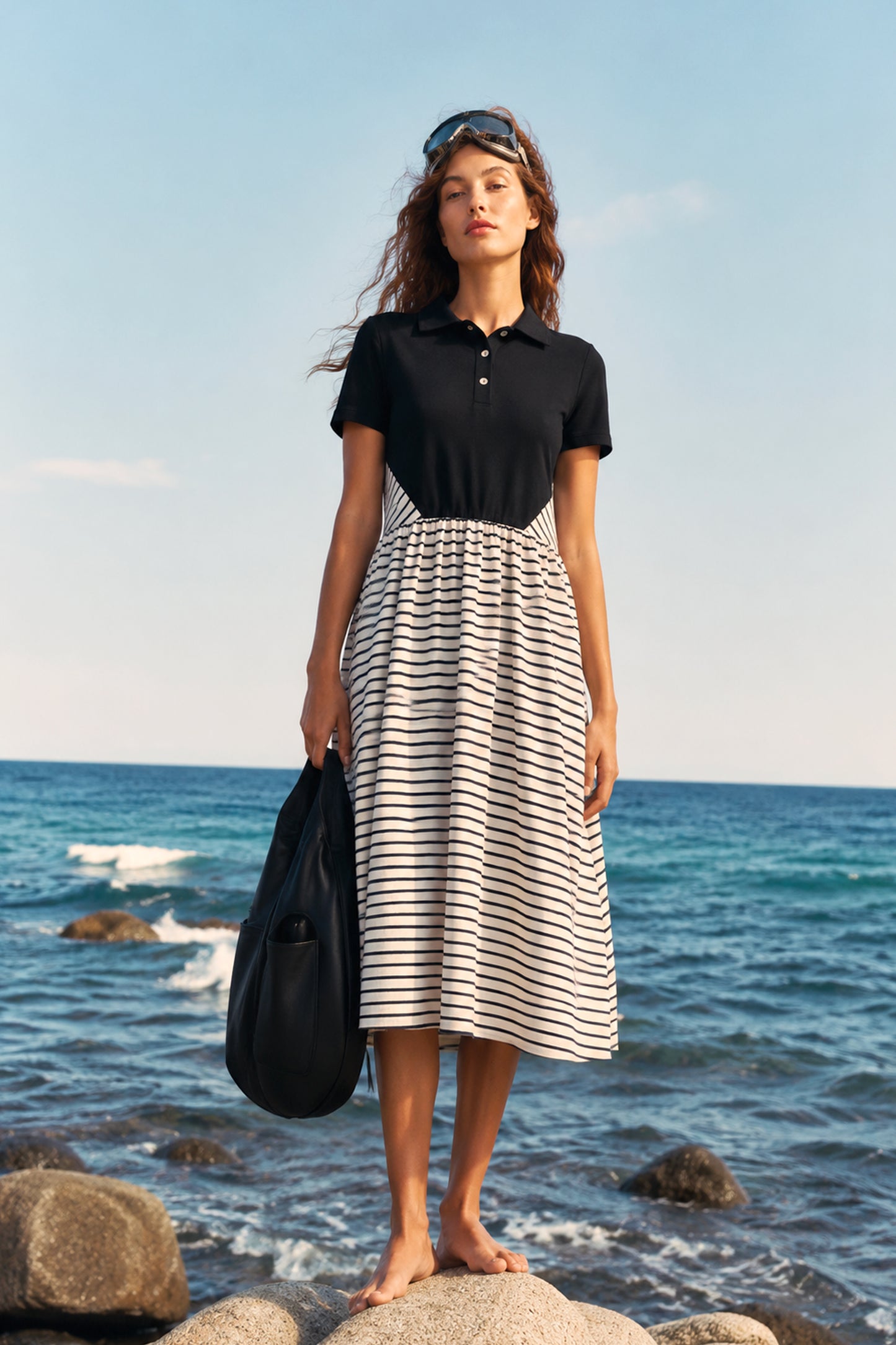 BI-MATERIAL DRESS NAVY