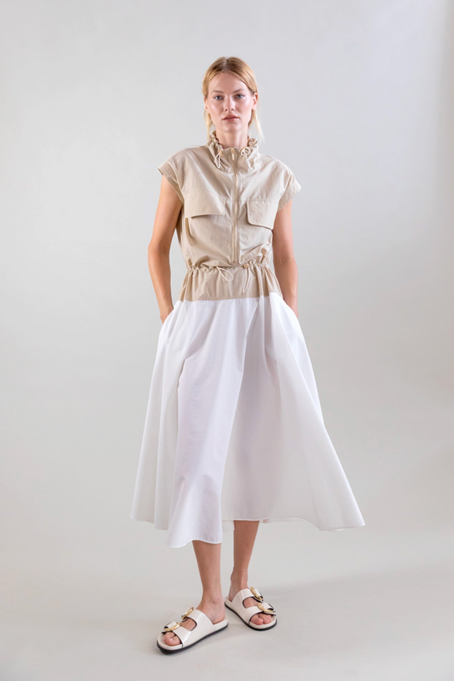 TWO-COLOURED DRESS WHITE