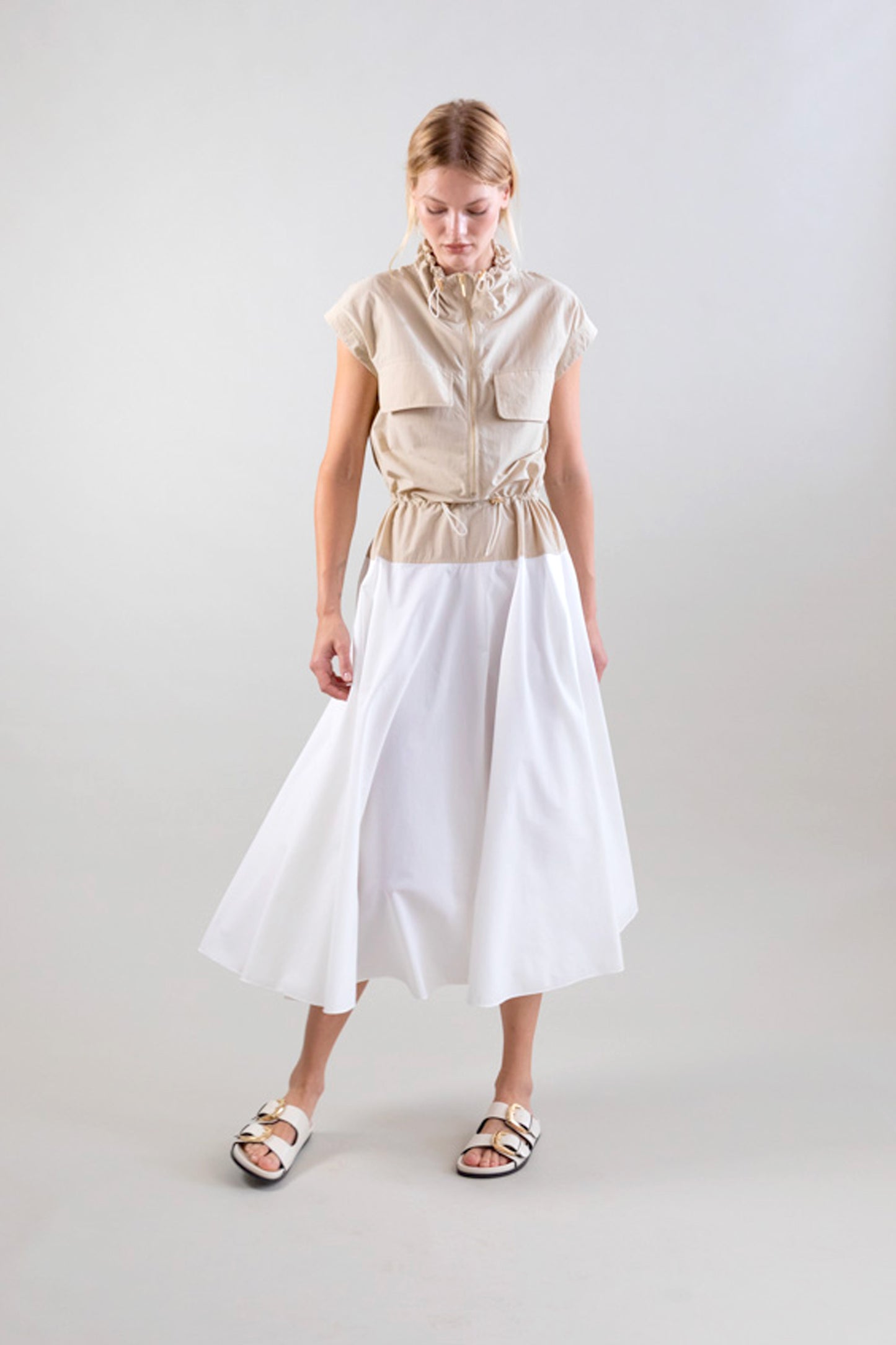 TWO-COLOURED DRESS WHITE