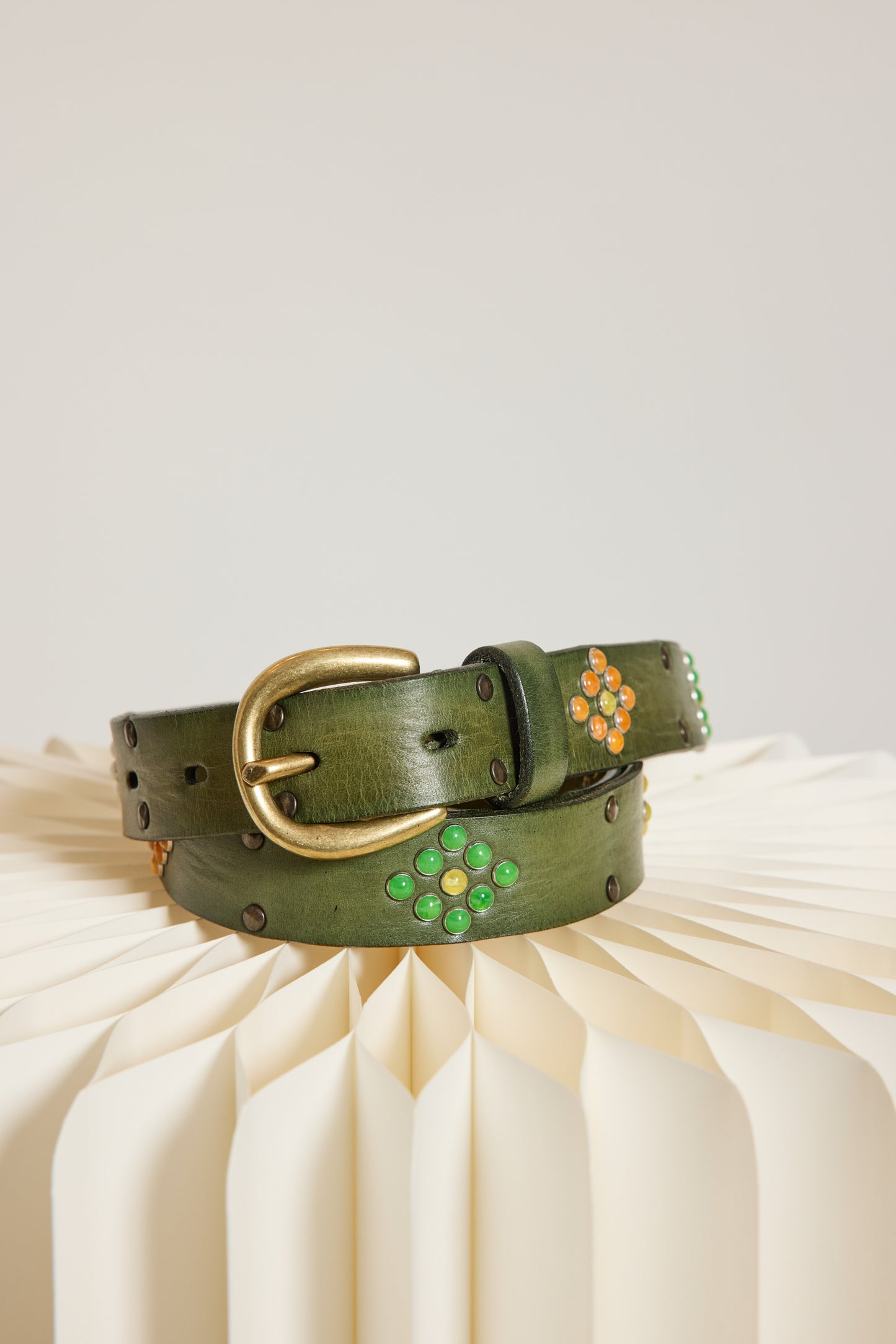 CEINTURE FLEURS PERLES VERT