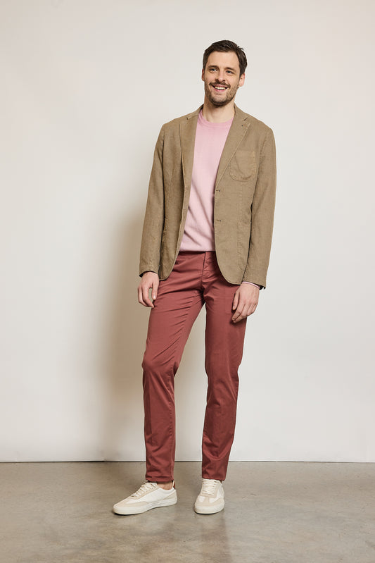 PANTALON EN GABARDINE SLIM FIT TERRACOTTA