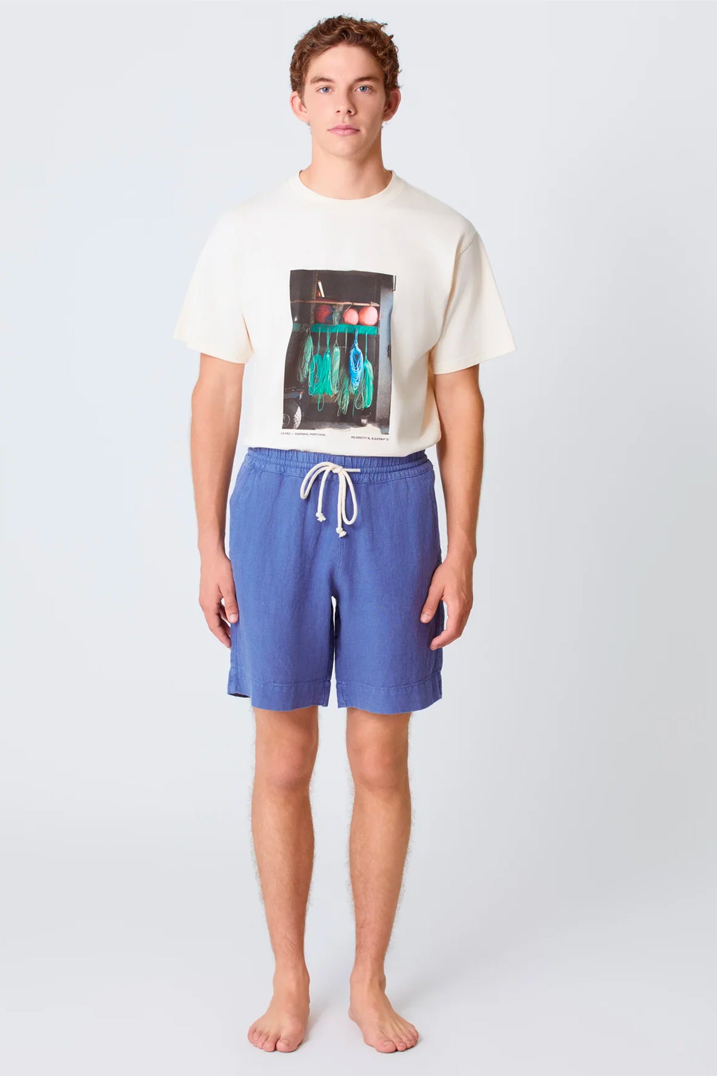 LINEN BERMUDA SHORTS BLUE