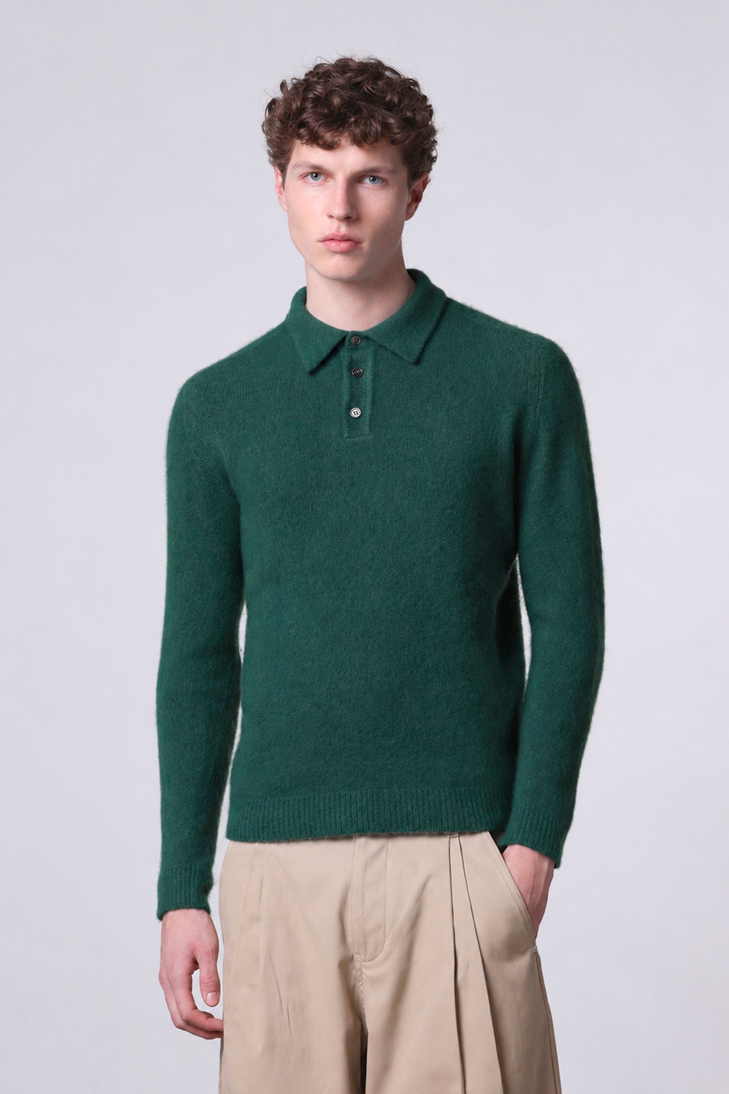 CASHMERE & SILK POLO SHIRT EMERALD