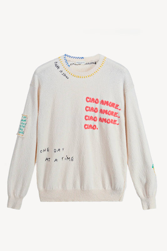 PULL BRODÉ ÉCRU