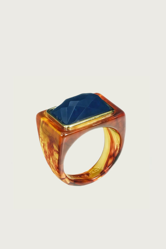 BAGUE UNO AMBRE QUARTZ BLEU