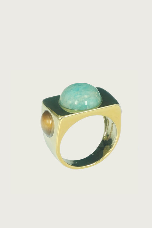 BAGUE TRIO OR TURQUOISE