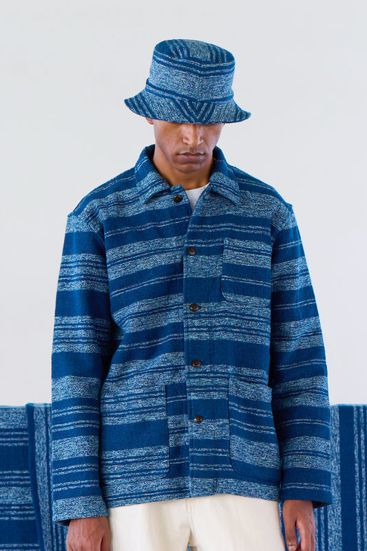 STRIPED BUCKET HAT NAVY