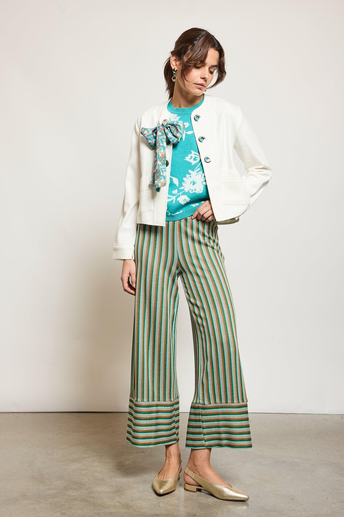 PANTALON LUREX RAYURES VERT