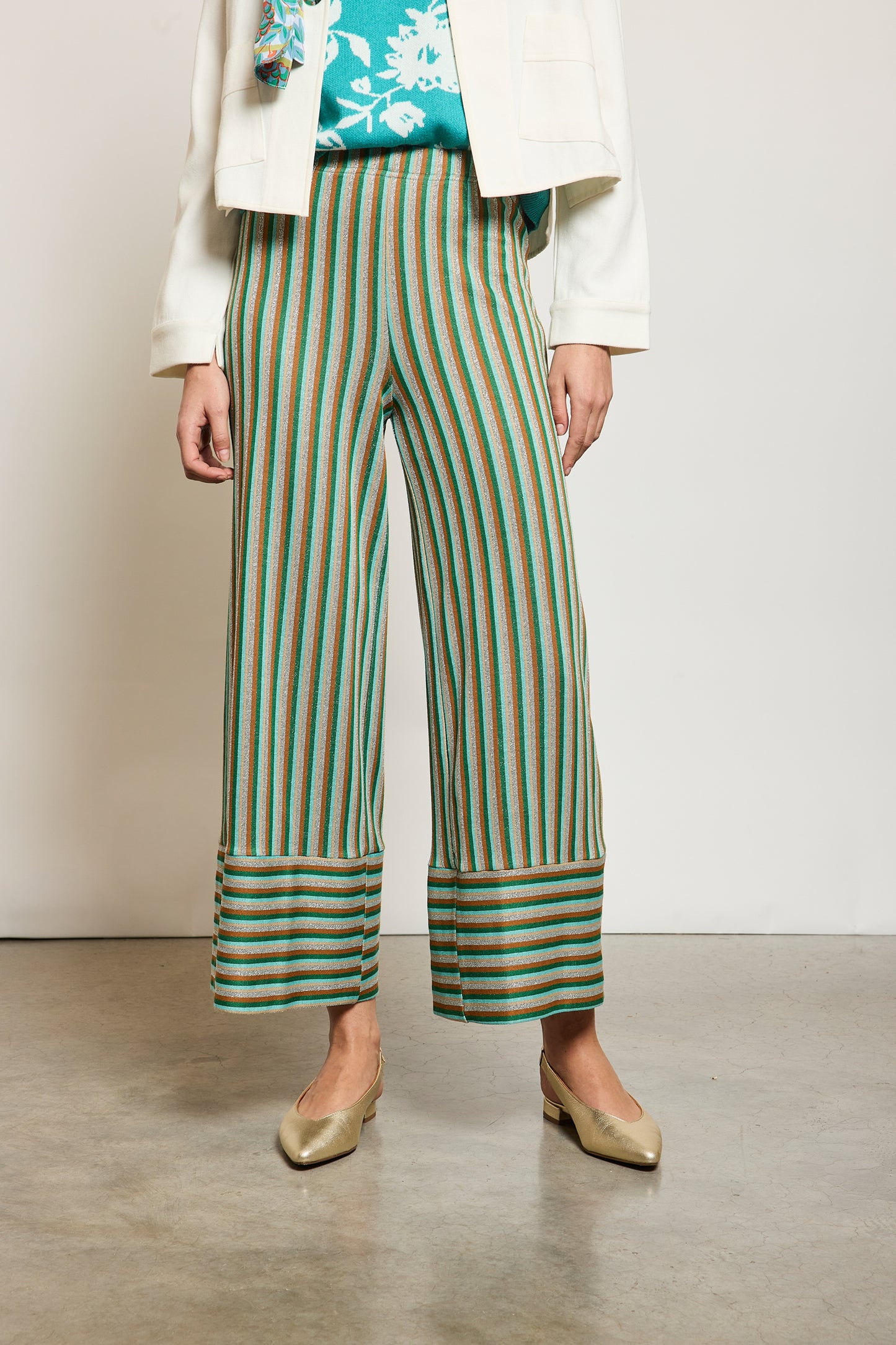 PANTALON LUREX RAYURES VERT