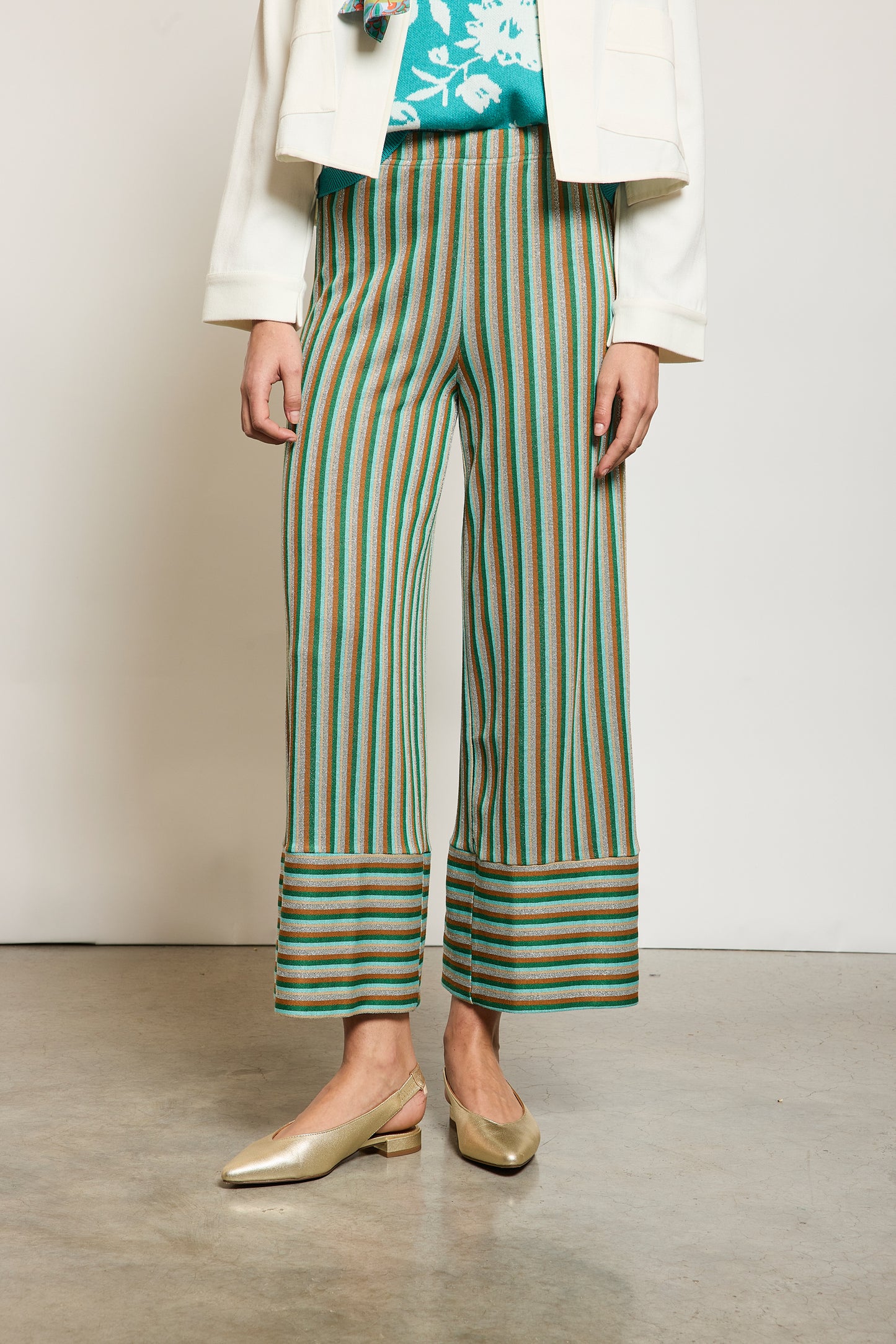 PANTALON LUREX RAYURES VERT