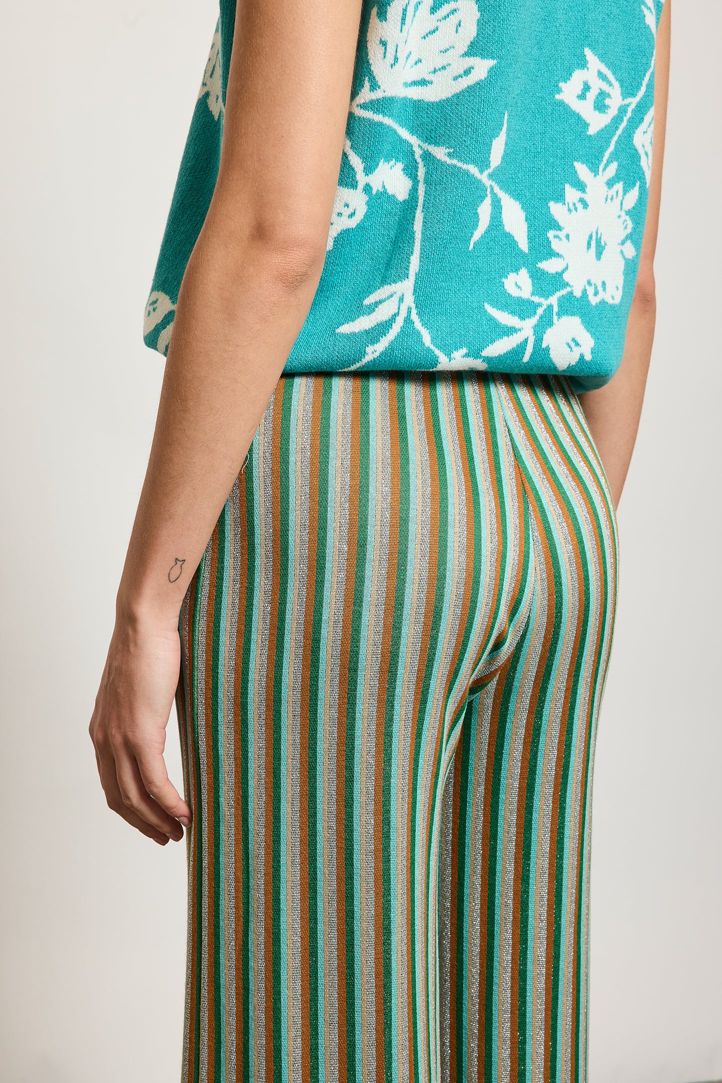 PANTALON LUREX RAYURES VERT