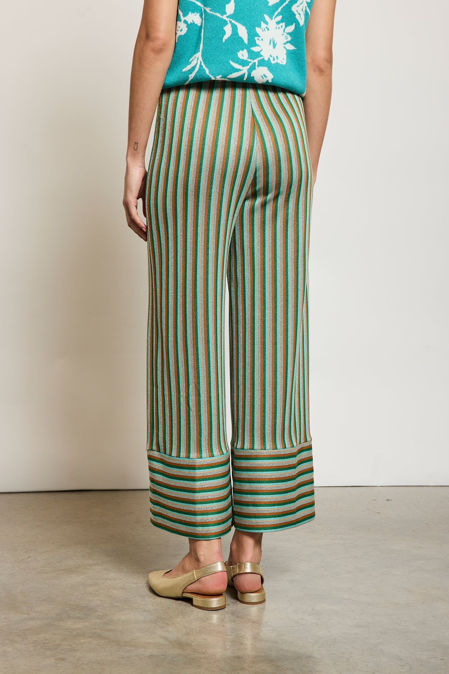 PANTALON LUREX RAYURES VERT