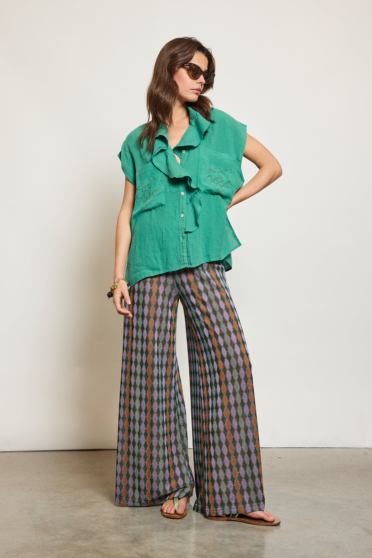 PANTALON LUREX LOSANGES VERT