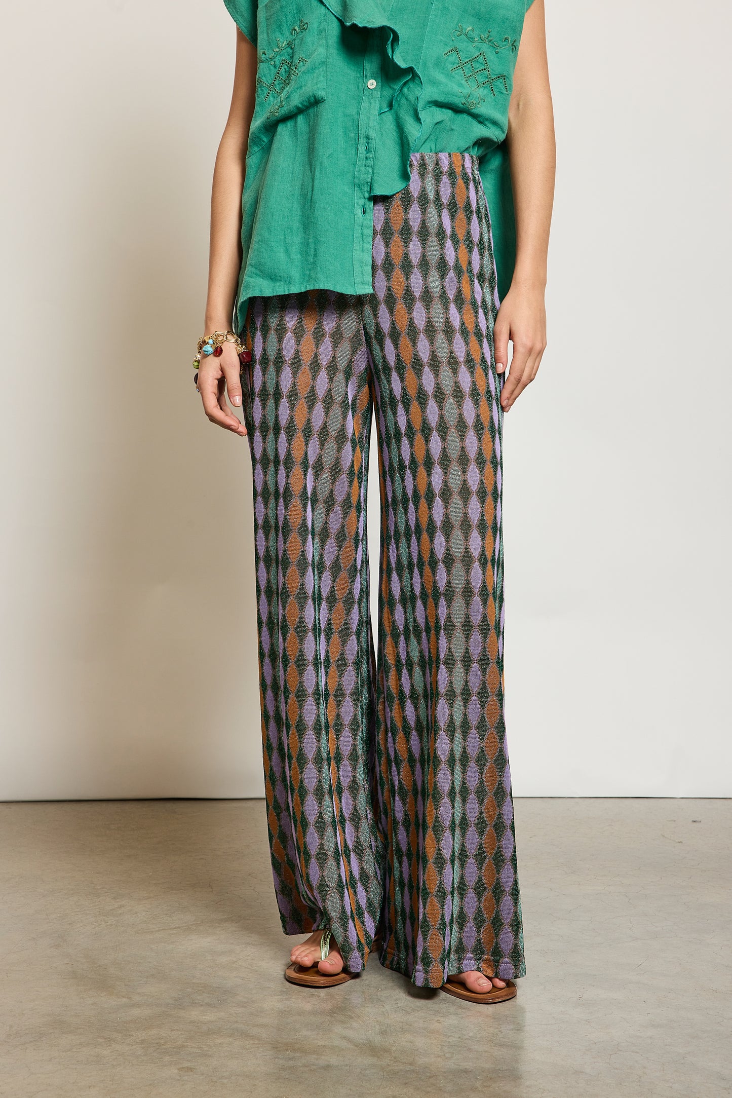PANTALON LUREX LOSANGES VERT