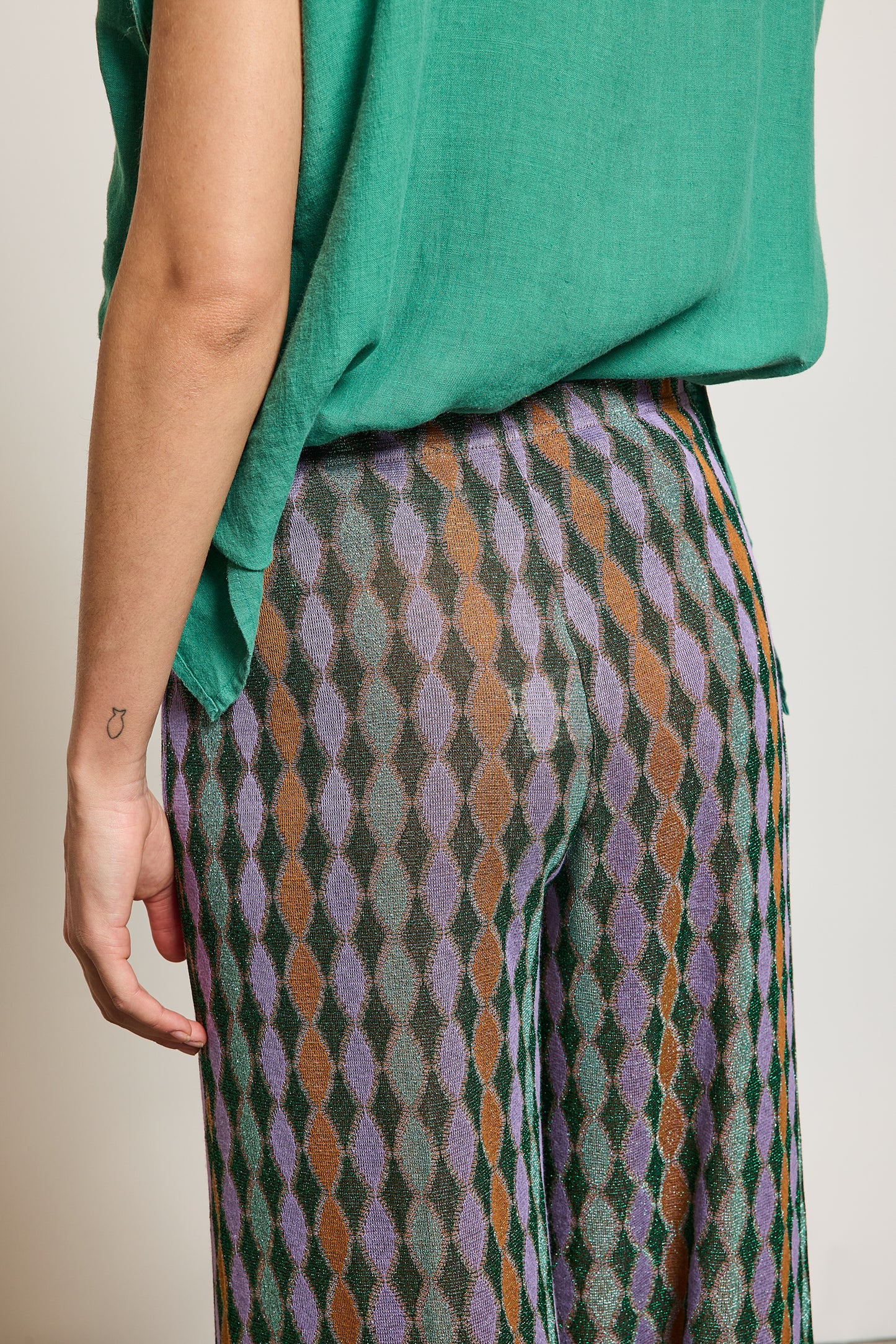 PANTALON LUREX LOSANGES VERT
