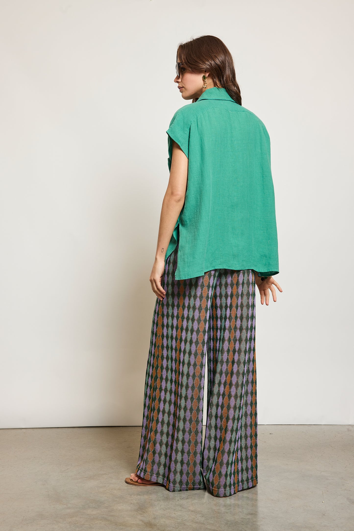 PANTALON LUREX LOSANGES VERT