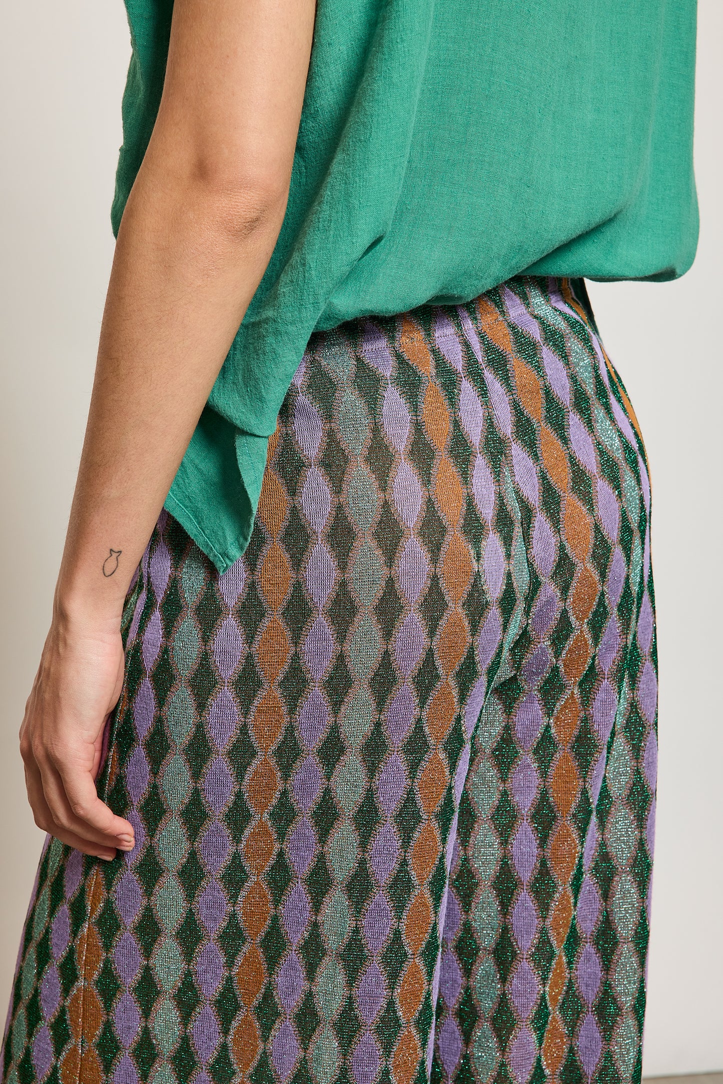 PANTALON LUREX LOSANGES VERT