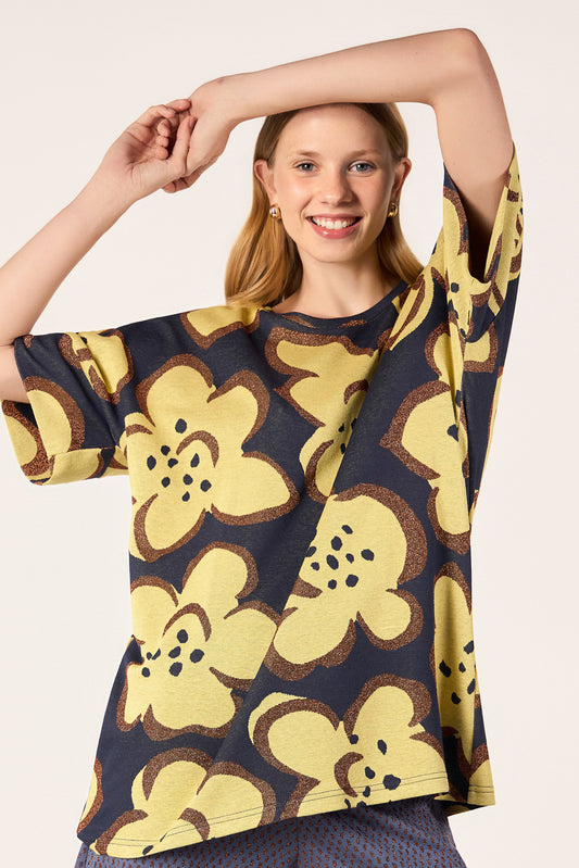 T-SHIRT EN LUREX MARINE