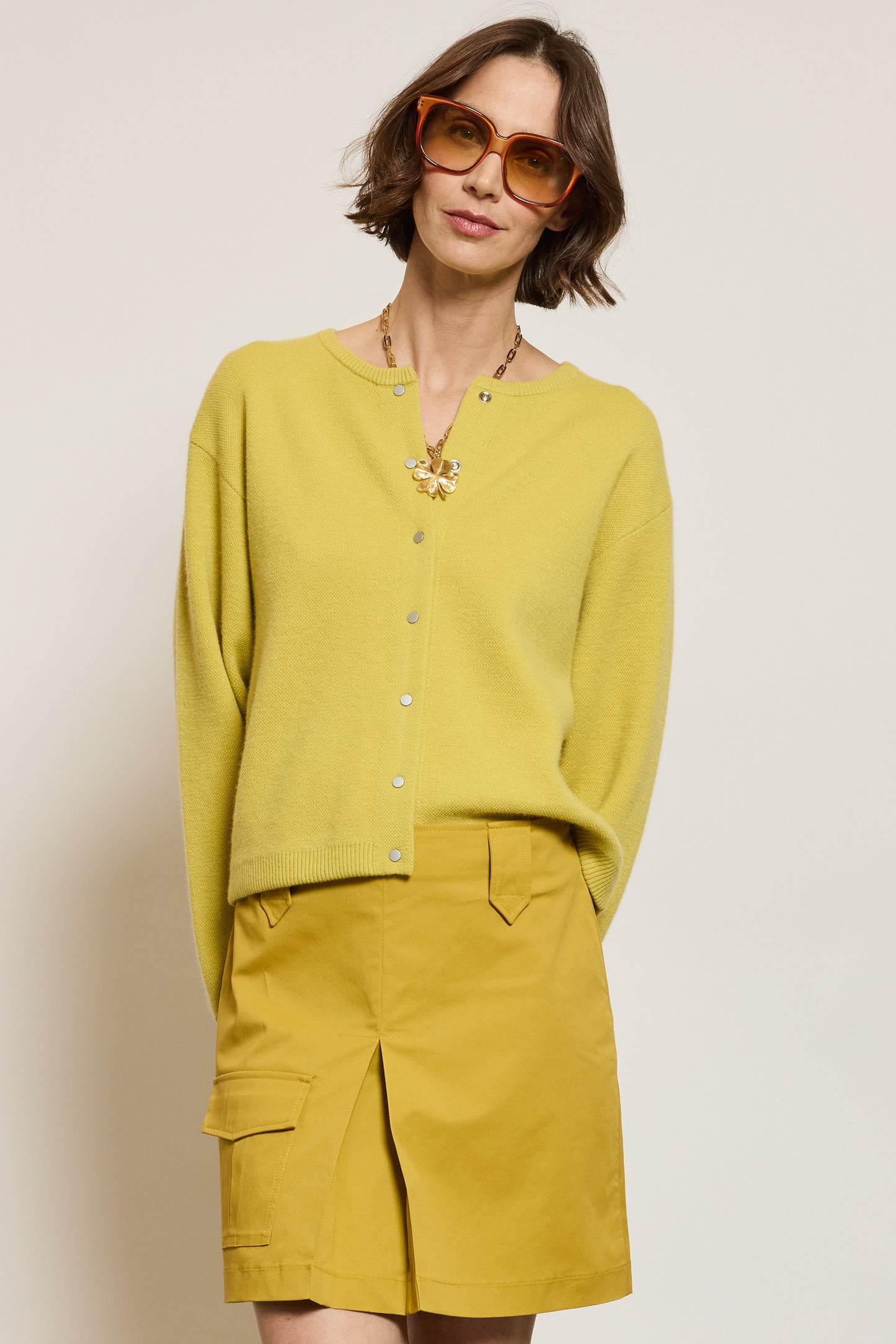 CARDIGAN BOUTONS PRESSION LIME