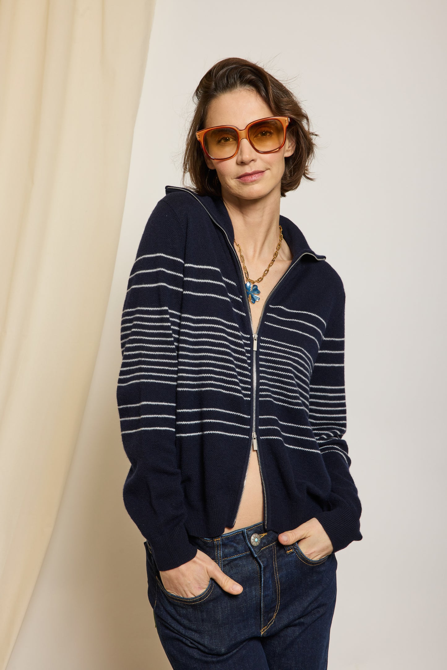CARDIGAN ZIPPÉ MARINE