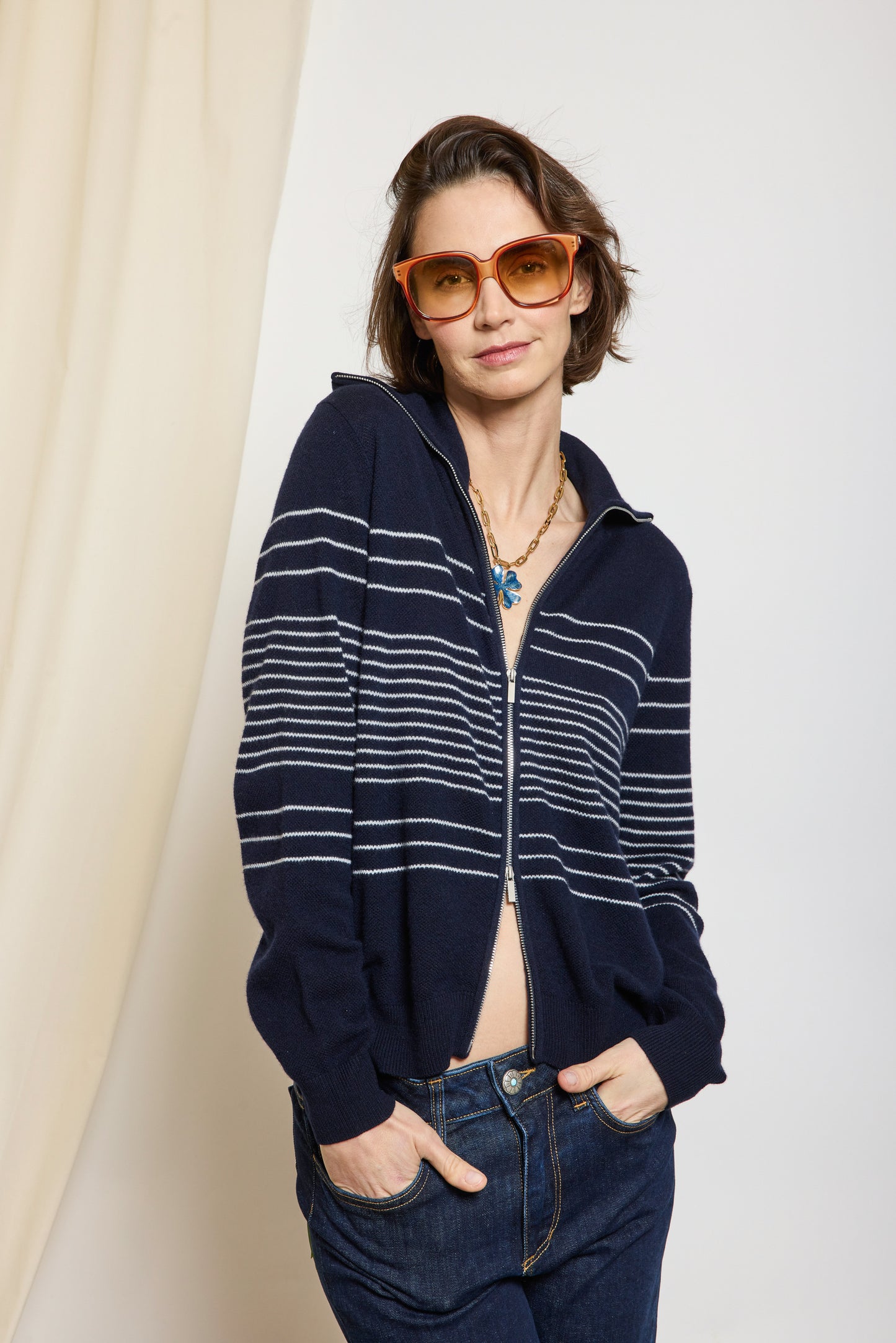CARDIGAN ZIPPÉ MARINE