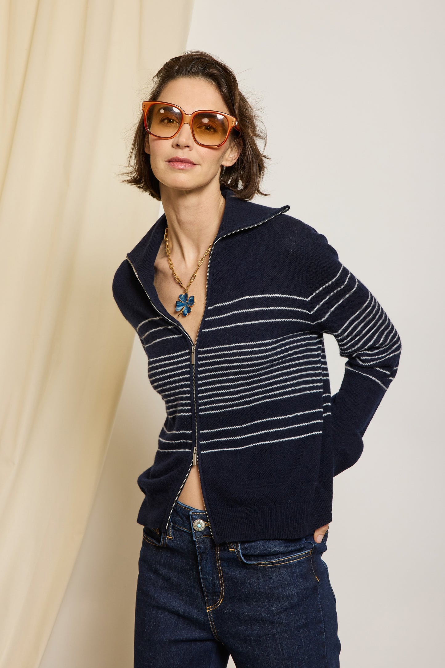 CARDIGAN ZIPPÉ MARINE