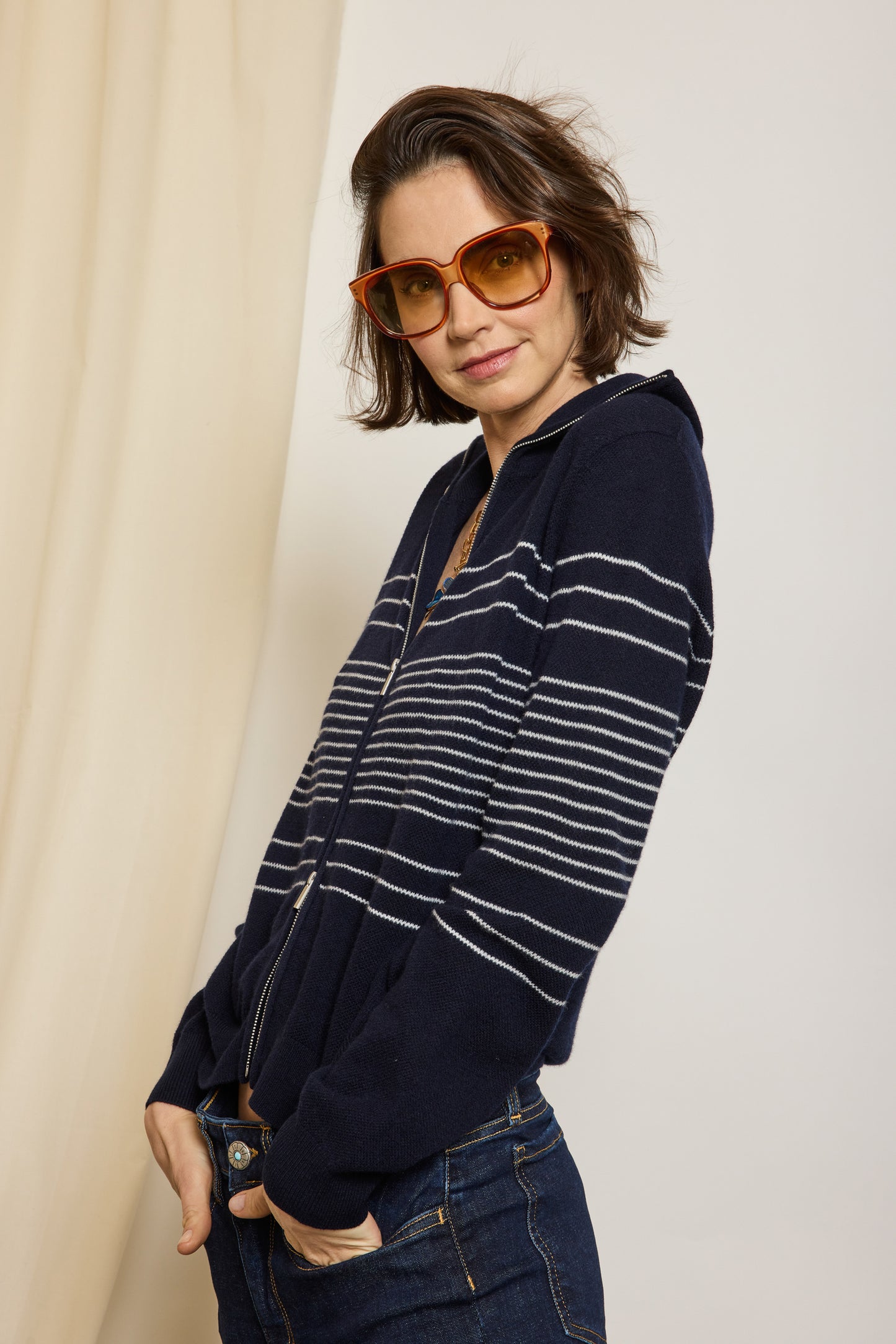 CARDIGAN ZIPPÉ MARINE