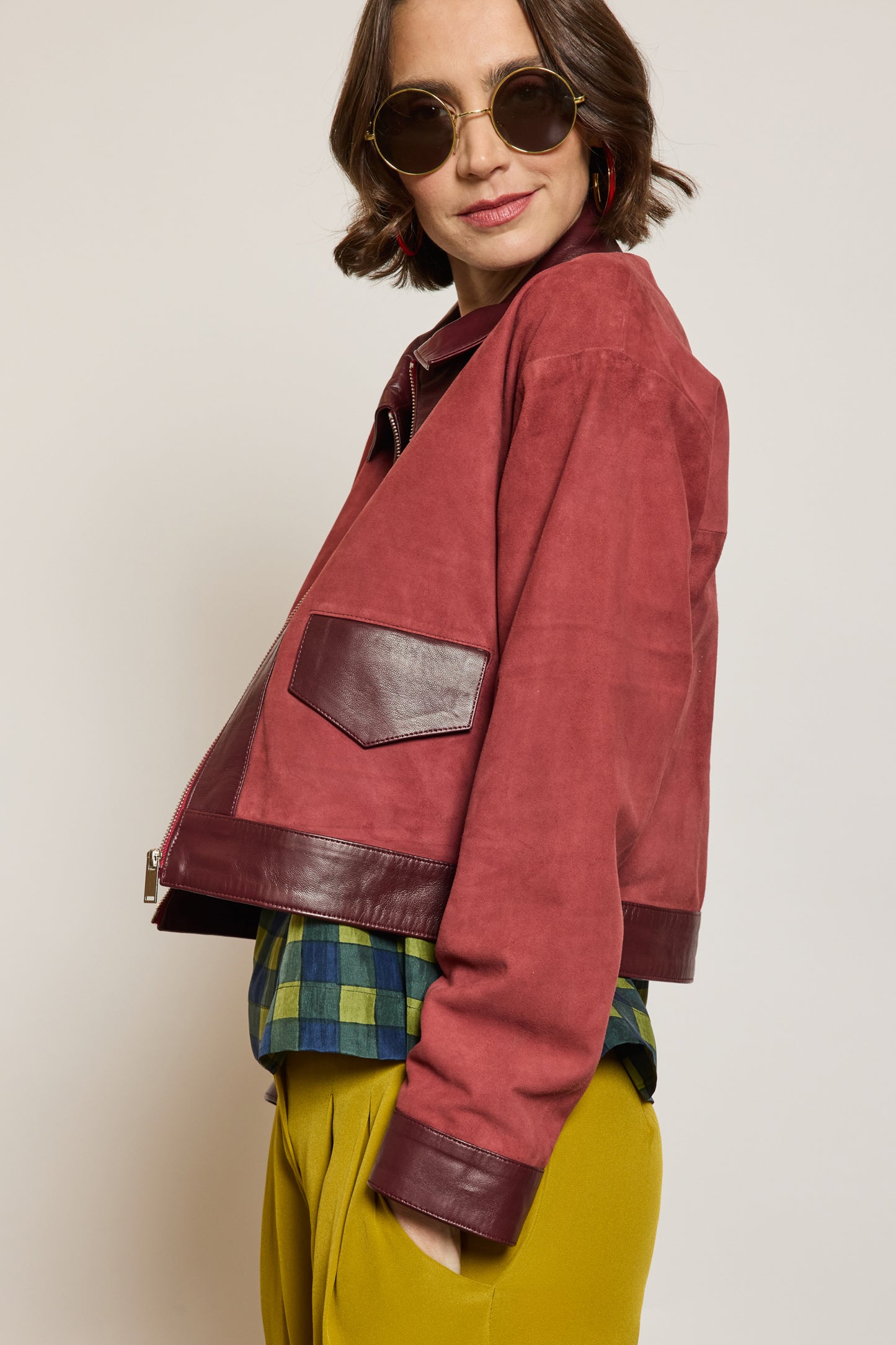 BLOUSON EN CUIR BORDEAUX